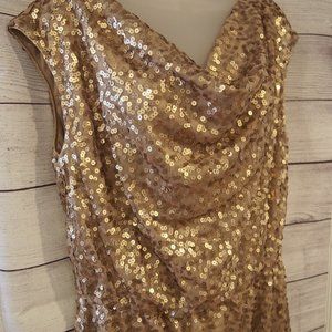Eliza J Gold Sequin Dress - Cowl Neck - Size 12